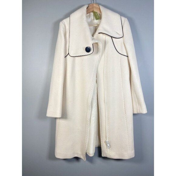 SOIA & KYO Women's Wool Ivory Coat Size Large Pea coat Preppy Black Button - Picture 1 of 14